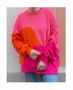 Bluza crew neck wave / marszczone rękawy / peach
