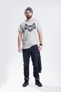 T-SHIRT z wilkiem męski jasnoszaty melanż